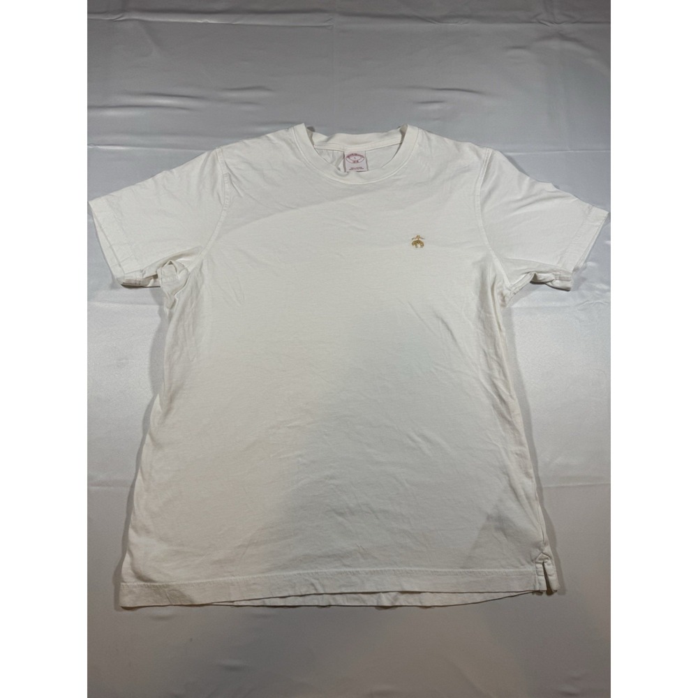 Brooks Brothers Mens White Cotton Crew Neck T-Shirt Small Gold Logo Large